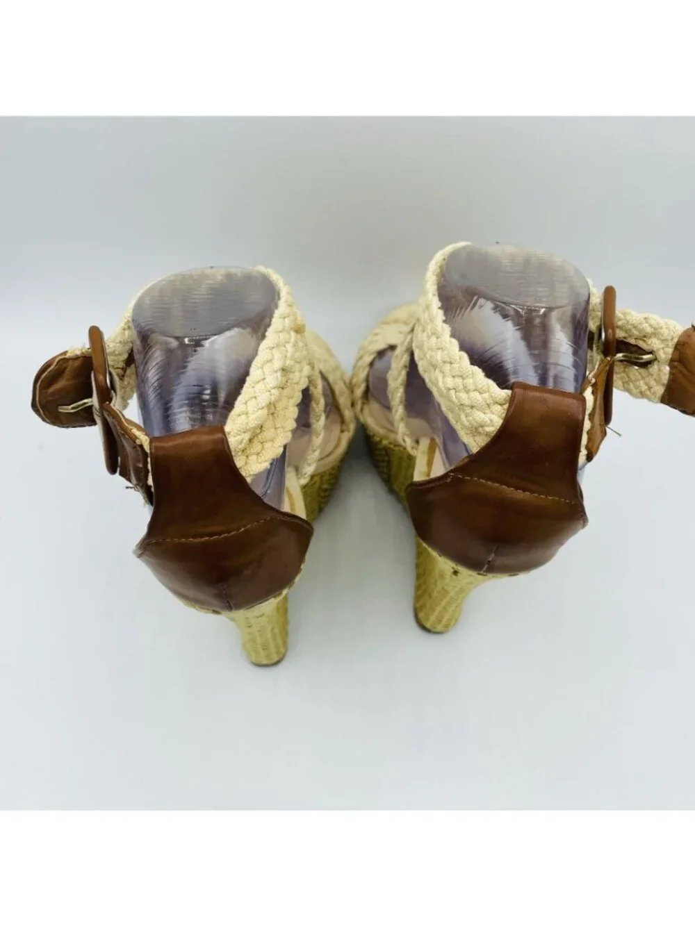 Rue 21 ETC! Shoes Womens Size M 7/8 Beige Sandals High Wedge Heel Strappy